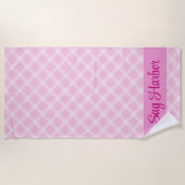 Roze geruite badhanddoek met gepersonaliseerde tek (Voorkant)