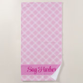 Roze geruite badhanddoek met gepersonaliseerde tek (Voorkant)