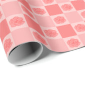 Roze geruite bloemen cadeaupapier (Rol Hoek)
