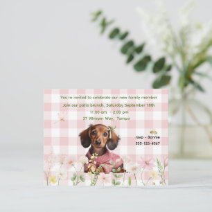 Roze geruite dachshund uitnodiging