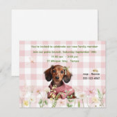 Roze geruite dachshund uitnodiging (Voorkant / Achterkant)