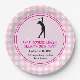Roze geruite damesgolfcompetitie papieren bord