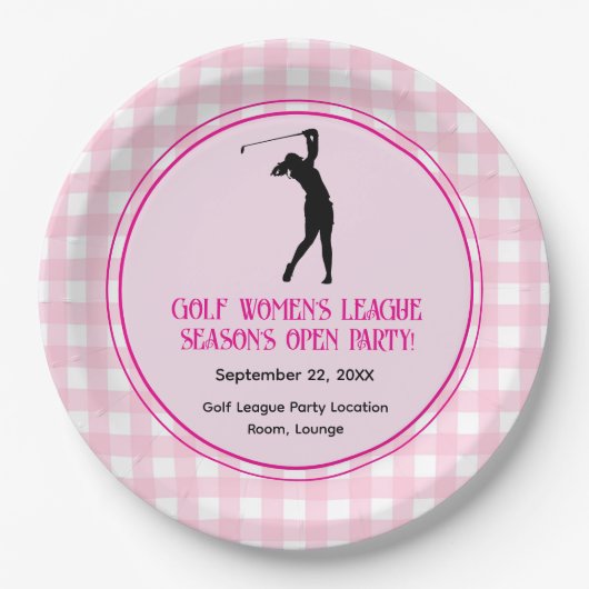 Roze geruite damesgolfcompetitie papieren bord (Voorkant)