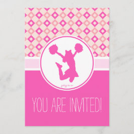 Roze Geruite Diamanten Cheer/Pom Party Uitnodiging