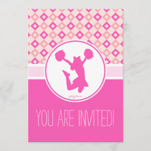 Roze Geruite Diamanten Cheer/Pom Party Uitnodiging