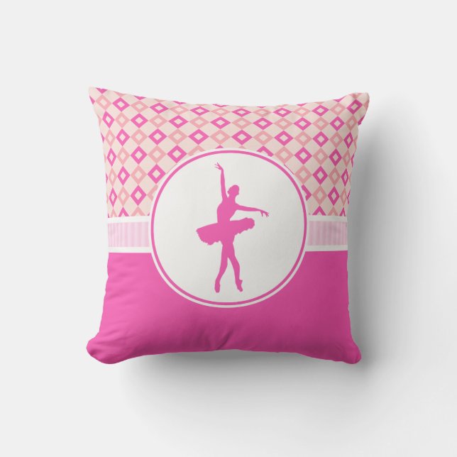 Roze geruite diamanten dansen met monogram kussen (Voorkant)