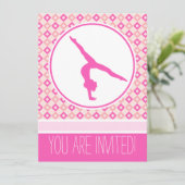 Roze geruite diamanten turnfeest uitnodiging (Staand voorkant)