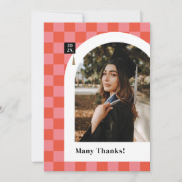 Roze geruite foto Afstuderen dank u kaart