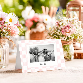 Roze geruite gepersonaliseerde foto bedankkaart