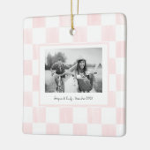 Roze geruite gepersonaliseerde foto keramisch ornament (Links)