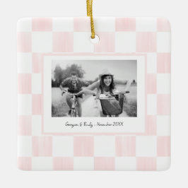 Roze geruite gepersonaliseerde foto keramisch ornament