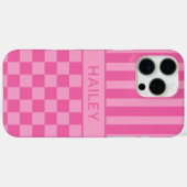 Roze geruite gestreepte gepersonaliseerde Case-Mate iPhone case (Achterkant (horizontaal))