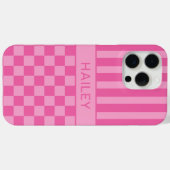 Roze geruite gestreepte gepersonaliseerde Case-Mate iPhone case (Achterkant (horizontaal))