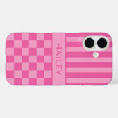 Roze geruite gestreepte gepersonaliseerde Case-Mate iPhone case (Achterkant (horizontaal))