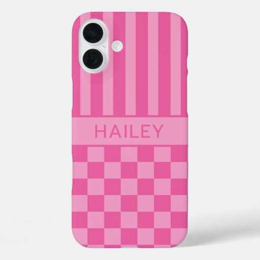 Roze geruite gestreepte gepersonaliseerde Case-Mate iPhone case (Achterkant)