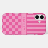 Roze geruite gestreepte gepersonaliseerde Case-Mate iPhone case (Achterkant (horizontaal))