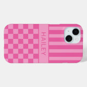 Roze geruite gestreepte gepersonaliseerde Case-Mate iPhone case (Achterkant (horizontaal))