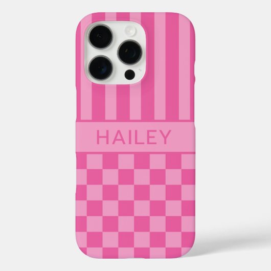 Roze geruite gestreepte gepersonaliseerde Case-Mate iPhone case (Achterkant)