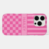 Roze geruite gestreepte gepersonaliseerde Case-Mate iPhone case (Achterkant (horizontaal))