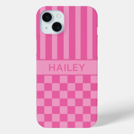Roze geruite gestreepte gepersonaliseerde hoes
