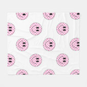 Roze Geruite Glimlach Gezichtsdeken Fleece Deken (Voorkant (Horizontaal))