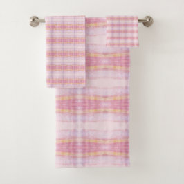  roze geruite handdoek set
