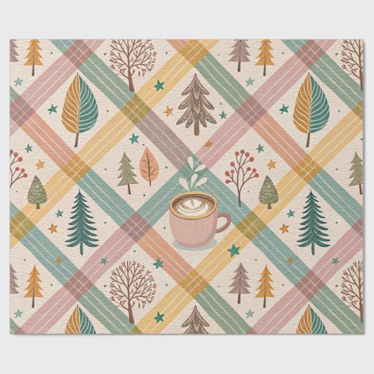 Roze geruite kerstcadeaupapier cadeaupapier (Vlak)