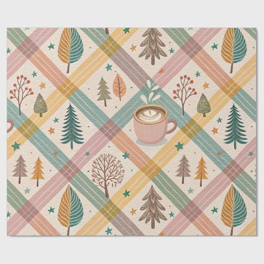 Roze geruite kerstcadeaupapier cadeaupapier (Vlak)