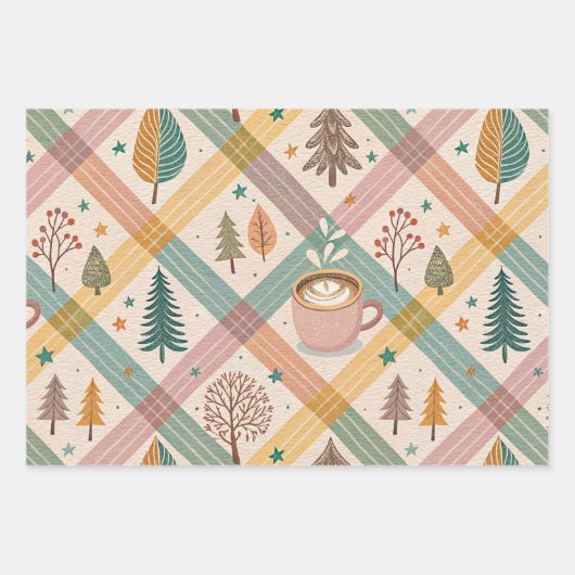 Roze geruite kerstcadeaupapier inpakpapier vel (Voorkant)