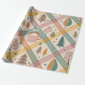 Roze geruite kerstverpakkings papier (Uitgerold)