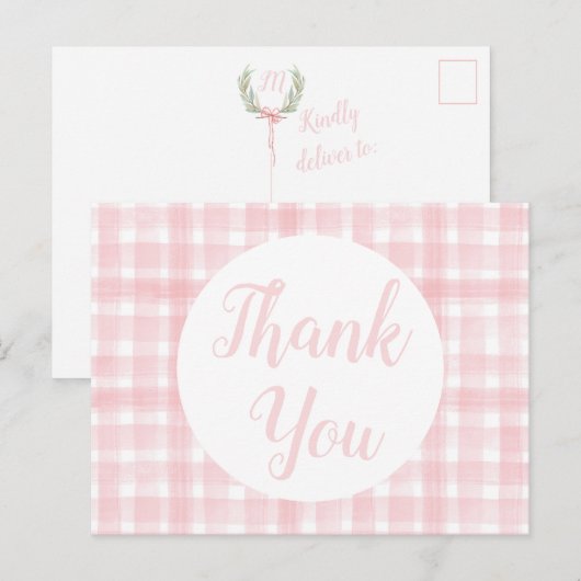 Roze geruite lauwerkrans ansichtkaarten briefkaart (Voorkant / Achterkant)