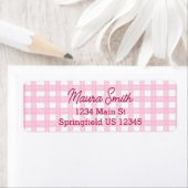 Roze geruite lief retouradres etiket (Insitu)