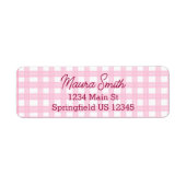 Roze geruite lief retouradres etiket (Voorkant)