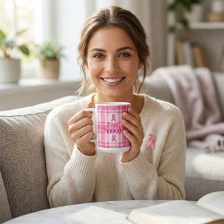 Roze geruite lint voor borstkankerbewustzijn koffiemok