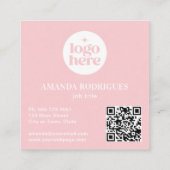 Roze geruite logo QR-code Vierkante Visitekaartje (Achterkant)