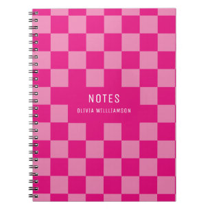 Roze geruite naam notitieboek