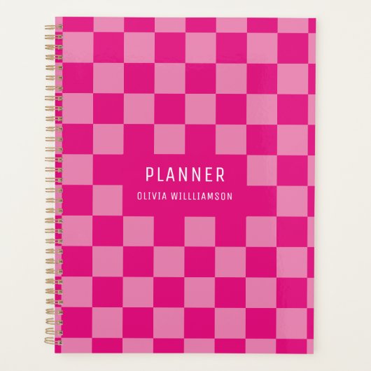 Roze geruite naam planner (Voorkant)