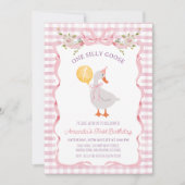 Roze geruite 'One Silly Goose' 1e verjaardag Kaart (Voorkant)