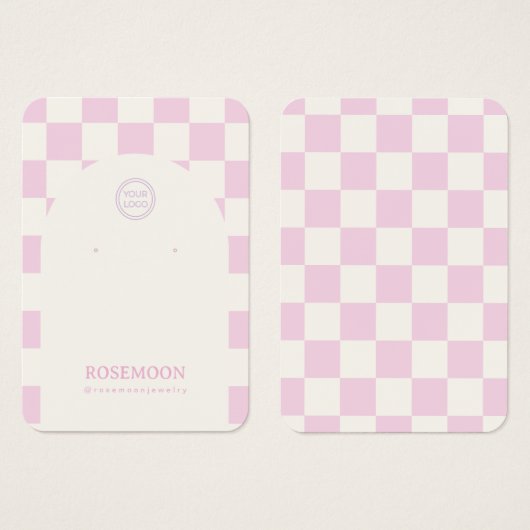 Roze Geruite Oorbel Display Kaart (Voorkant /achterkant)