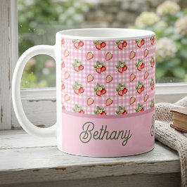 Roze geruite plaid aardbei gingham patroon koffiemok