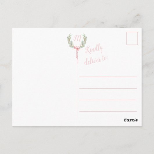 Roze geruite postkaarten met lauwerkrans (Achterkant)