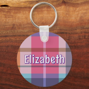 Roze geruite preppy meisjes gepersonaliseerde scho sleutelhanger