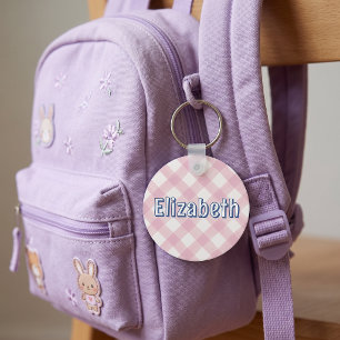 Roze geruite preppy meisjes gepersonaliseerde scho sleutelhanger