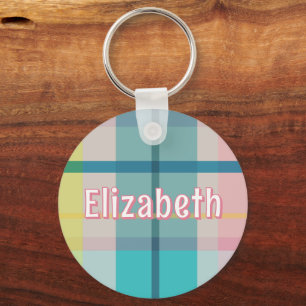 Roze geruite preppy meisjes gepersonaliseerde scho sleutelhanger