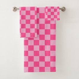Roze geruite print bad handdoek