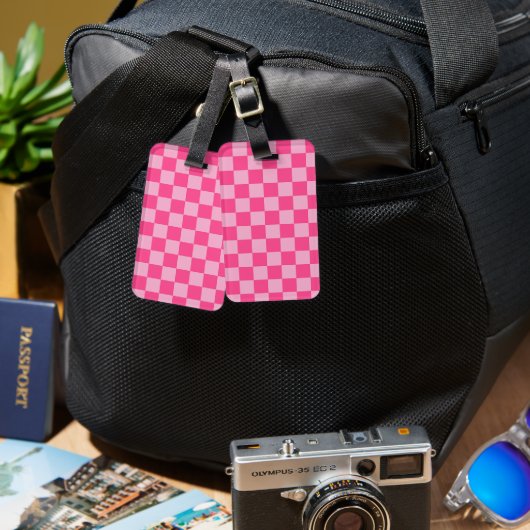 Roze geruite print bagagelabel (Voorkant /achterkant)