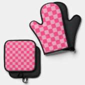 Roze geruite print ovenwant & pannenlap set (Voorkant / Achterkant)