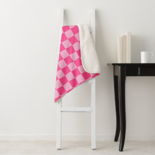 Roze geruite print sherpa deken