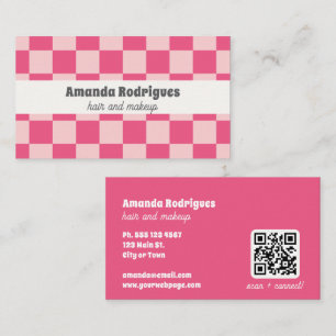 Roze geruite QR-code haar make-up visitekaartje