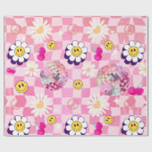 roze geruite Retro Groovy Cadeaupapier (Vlak)